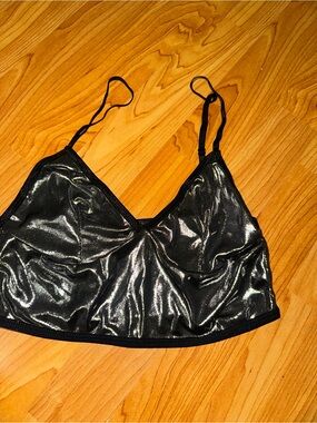 Shiny Black Metallic Bralette American apparel